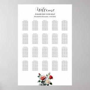 Söt rosa, sittdiagram för vit röd ros poster