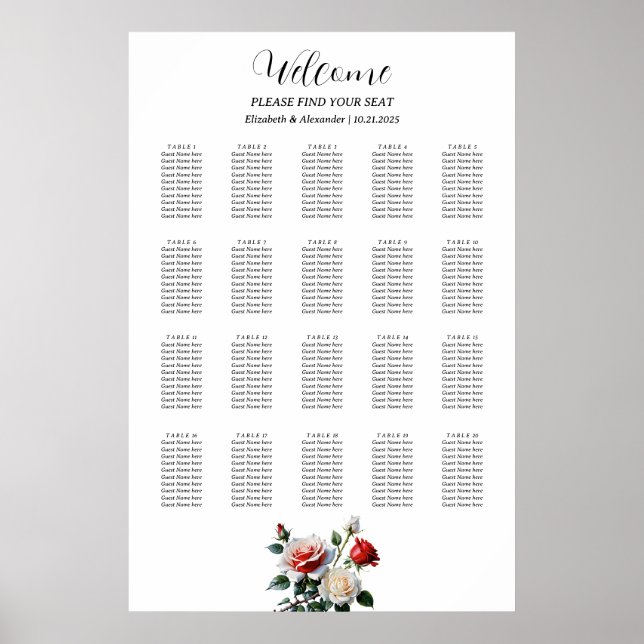 Söt rosa, sittdiagram för vit röd ros poster (Framsidan)