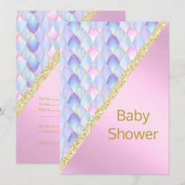 SÖT ROSA Sjöjungfru BABY SHOWER INBJICING Guld Inbjudningar