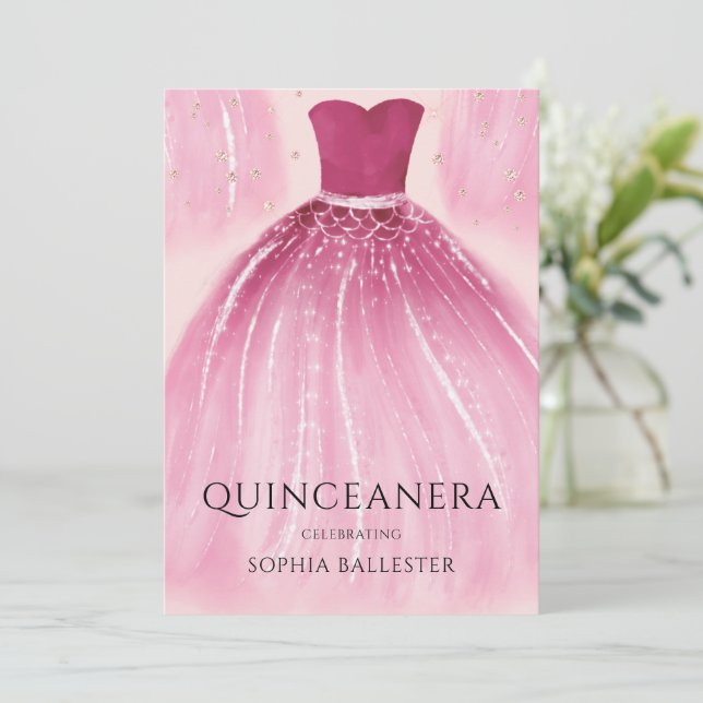 Söt  Rosa Sjöjungfru Dress Quinceanera Party Inbjudningar (Stående Fram)