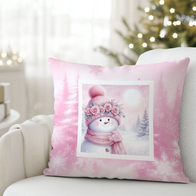 Söt Rosa Skog Pinkmas Snömannen Barn Kudd Kudde (Sweet Pink Forest Pinkmas Snowman Kids Cushion)