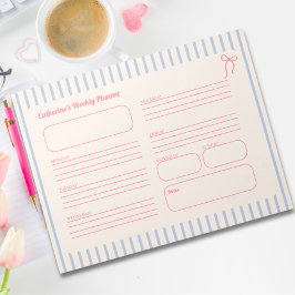 Söt Rosa Slinga Blå Randig Veckoplanering Anteckningsblock
