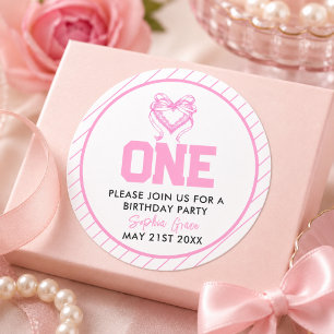 Söt Rosa Slinga Coquette 1-årsdag Runt Klistermärke