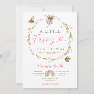 Söt Rosa Slinga Liten Älva Vildblommor Baby Shower Inbjudningar
