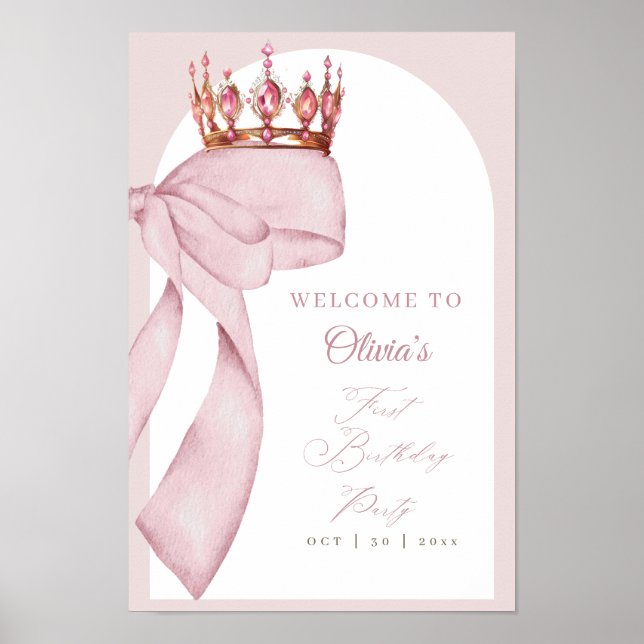 Söt Rosa Slöja 1-års Födelsedag Skylt (Framsidan)