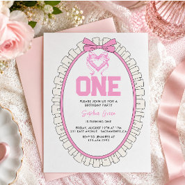 Söt Rosa Slöja Coquette 1-årsdag Inbjudningar