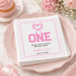 Söt Rosa Slöja Coquette 1-årsdag Pappersservett