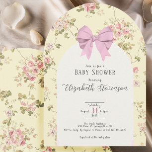 Söt Rosa Slöja Flickaktig Blommig Gul Bebis Shower Inbjudningar