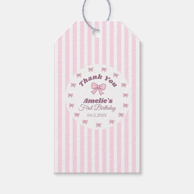 Söt Rosa Slöja Första Födelsedagen  Presentetikett (Framsidan)