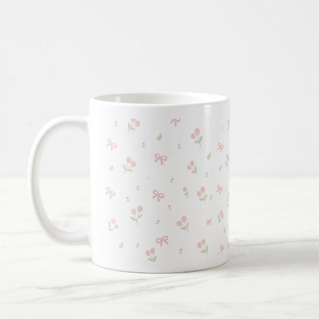 Söt Rosa Slöja & Tulpan Sömlös Mönster | Coquette  Kaffemugg (Vänster)