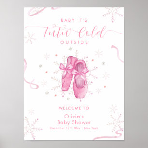 Söt Rosa Snöflinga Ballerina Baby Shower Välkomsts Poster