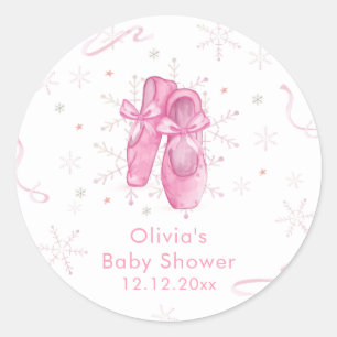 Söt Rosa Snöflinga Ballerina Flicka Bebis Bjudning Runt Klistermärke