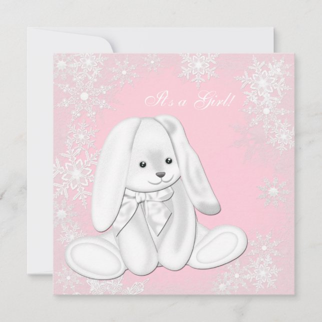 Söt Rosa Snöflinga Vinter Värld Baby Shower Inbjudningar (Framsida)