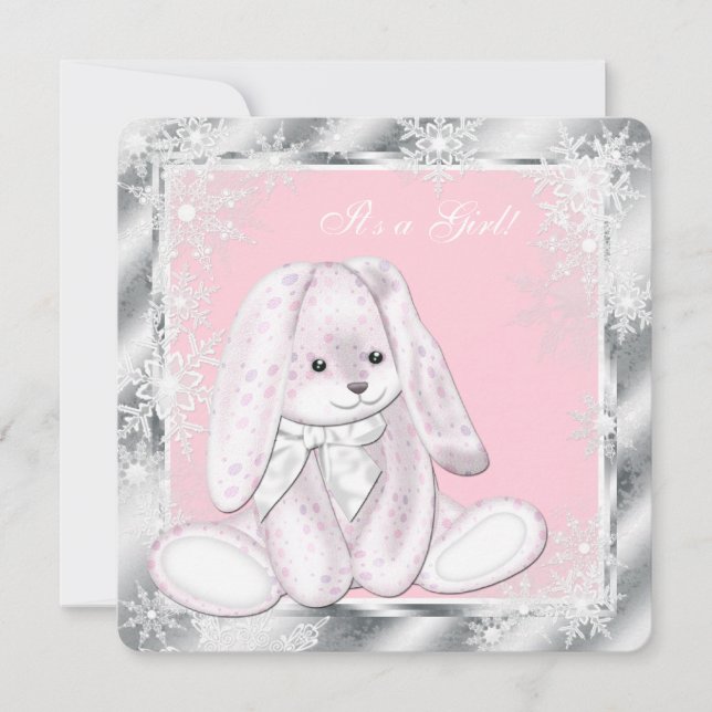Söt Rosa Snöflinga Vinter Värld Baby Shower Inbjudningar (Framsida)