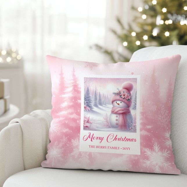 Söt rosa snömannen julscen barnrum kudde (Cute Pink Snowman Christmas Scene Kids Room Pillow

)
