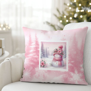 Söt Rosa Snömannen Vinter Scen Kudd Barn Present Kudde