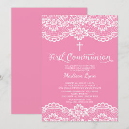Söt Rosa Snöre First Heliga Communion Call Inbjudningar