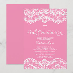 Söt Rosa Snöre First Heliga Communion Call Inbjudningar