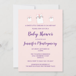 Söt Rosa Sovande Kitty Katt Baby Shower Fest Inbjudningar