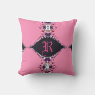 Söt rosa spetsig design Monogramkudde Kudde