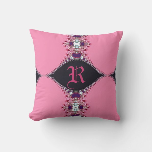 Söt rosa spetsig design Monogramkudde Kudde (Framsida)