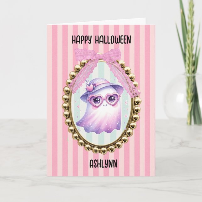 Söt Rosa Spök Halloween Kort (Framsida)
