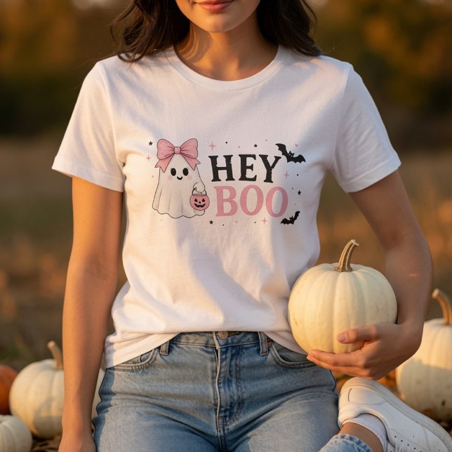 Söt Rosa Spök Halloween Tröja | Hey Boo Coquette (Skapare uppladdad)