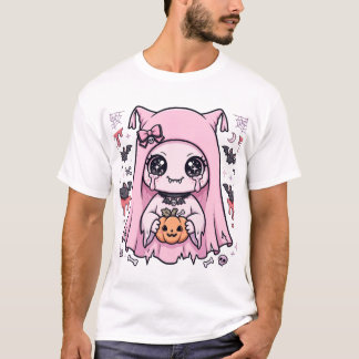 Söt Rosa Spökflicka Kawaii Halloween Pumpa Past T Shirt