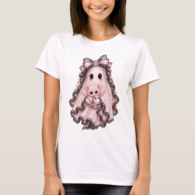 Söt Rosa Spökspindel Halloween T-Shirt | Coquett (Framsida)