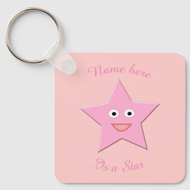 Söt Rosa Star Anpassningsbar Keychain Nyckelring (Framsida)