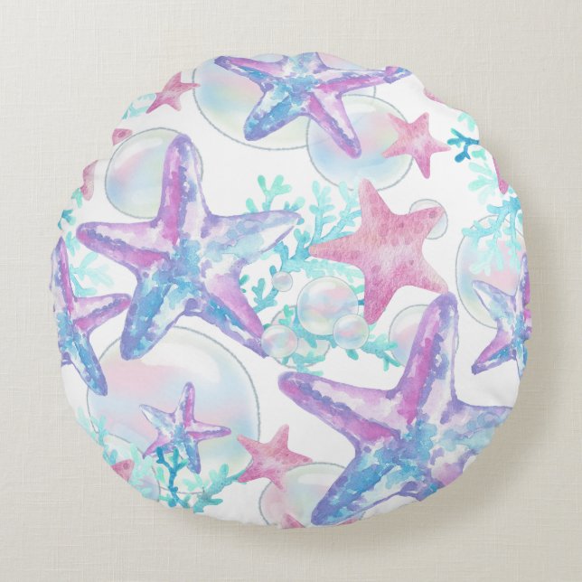 Söt Rosa Starfish Mönster Rund Kudde (Framsidan)
