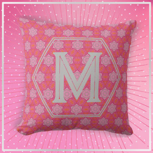 Söt Rosa Stars Geometric Mönster Monogram Kudde