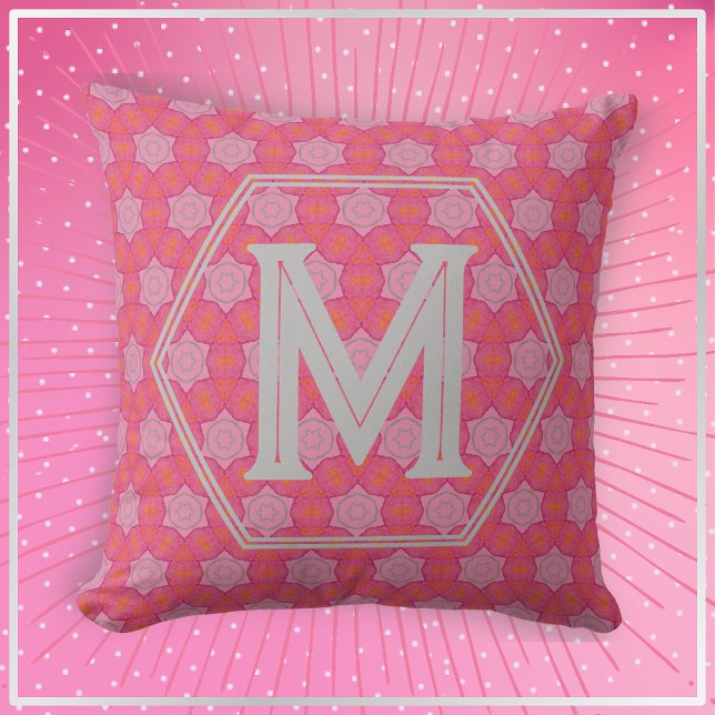 Söt Rosa Stars Geometric Mönster Monogram Kudde (Skapare uppladdad)