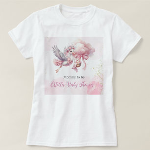 Söt Rosa Stork Bebis Badsignal Mamma Att Vara T-Sh T Shirt