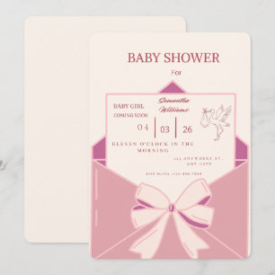 Söt Rosa Stork Bebis Flickas Shower Inbjudan - Kun