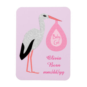 Söt Rosa Stork Birth Notice of Flicka Magnet