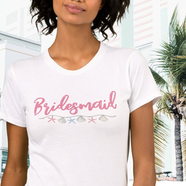 Söt Rosa Strand Möhippa Brudtjänsteflicka T Shirt (Cute Pink Beach Bridesmaid T-Shirt )