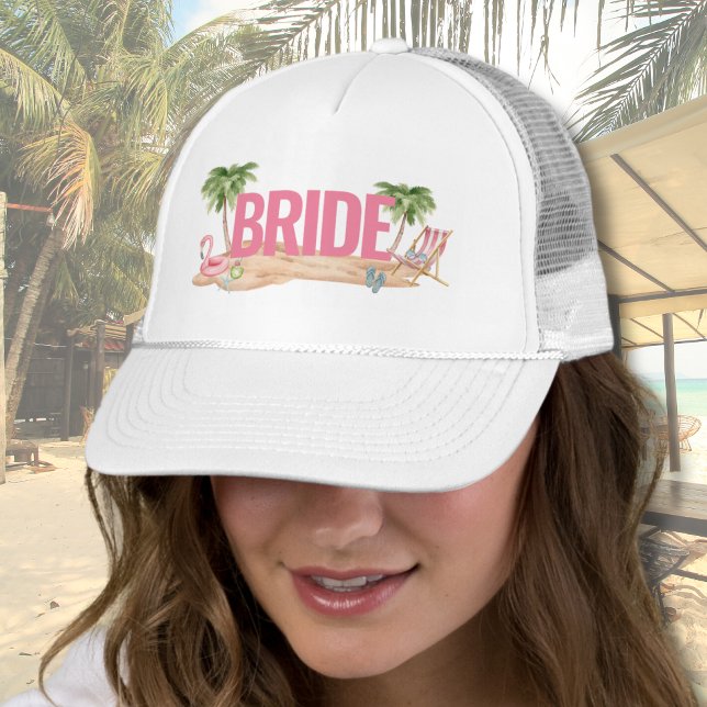 Söt Rosa Strand Sjungfrudagarna Brud Keps (Cute Beach Bride To Be Trucker Hat )