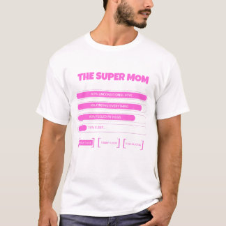 Söt Rosa Super Mamma Statistik T-Shirt - Estetisk