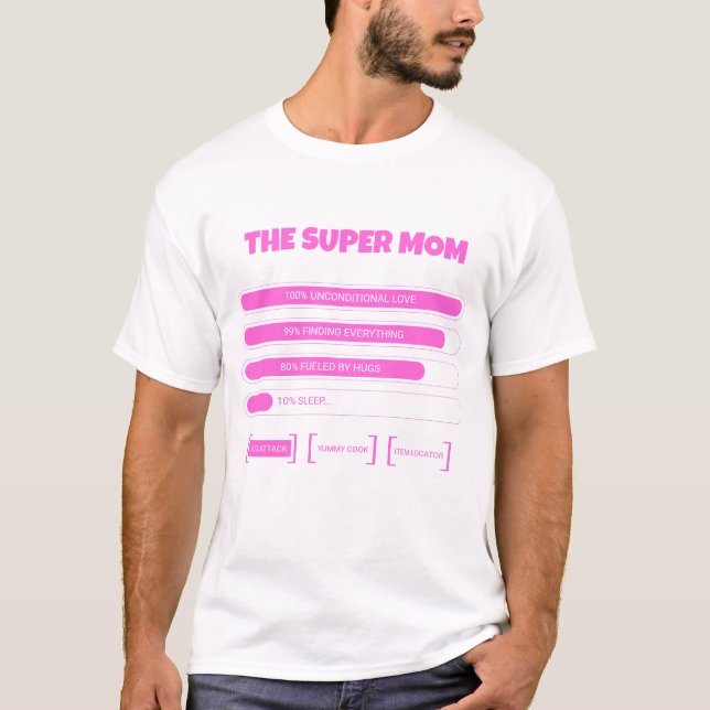 Söt Rosa Super Mamma Statistik T-Shirt - Estetisk  (Framsida)