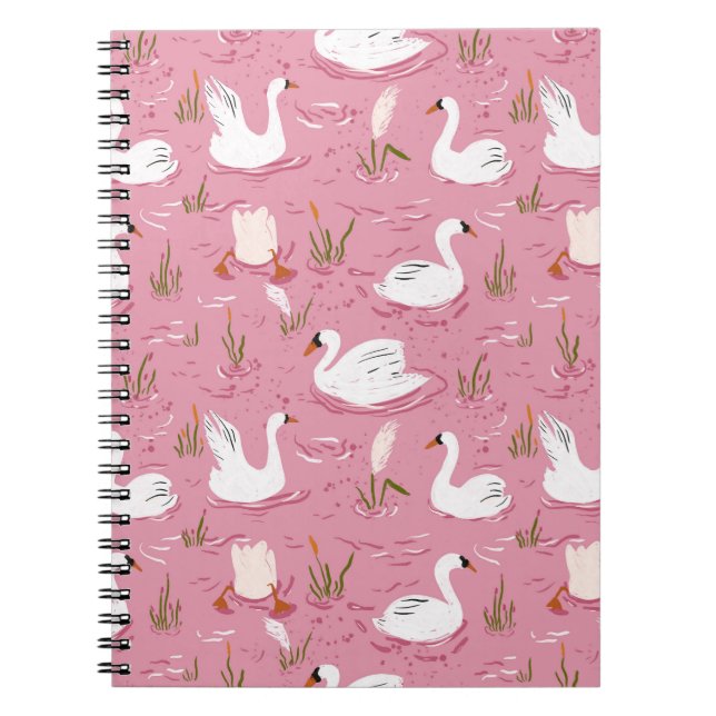 Söt Rosa Svan Sömlös Mönster Anteckningsbok (Framsidan)