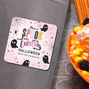 Söt Rosa Svart Söt Skräckinjagande Halloween Spöke Fyrkantigt Klistermärke