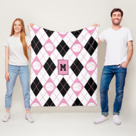 Söt rosa svart, vit basketboll, tema argyle fleecefilt