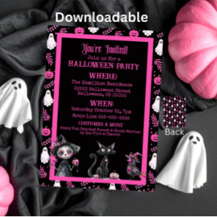 Söt Rosa Svart Vit Halloween-fest Invitation Inbjudningar