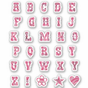 Söt Rosa Swirls Trendig Initialer Alphabet Brev Klistermärken