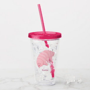 Söt rosa tardigrad vattenbjörn tecknad film take away mugg