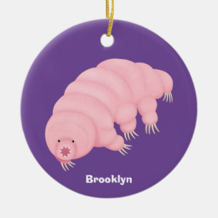 Söt rosa tardigrad vattenbjörn tecknad serie julgransprydnad keramik