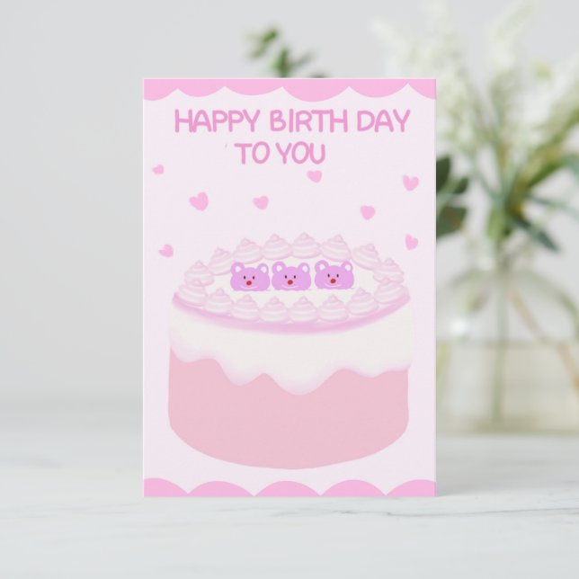 Söt rosa tårta födelsedag kort (Stående Fram)