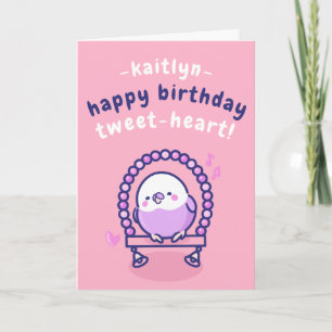 Söt Rosa Tecknad Fågelspund Pun Birthday Kort