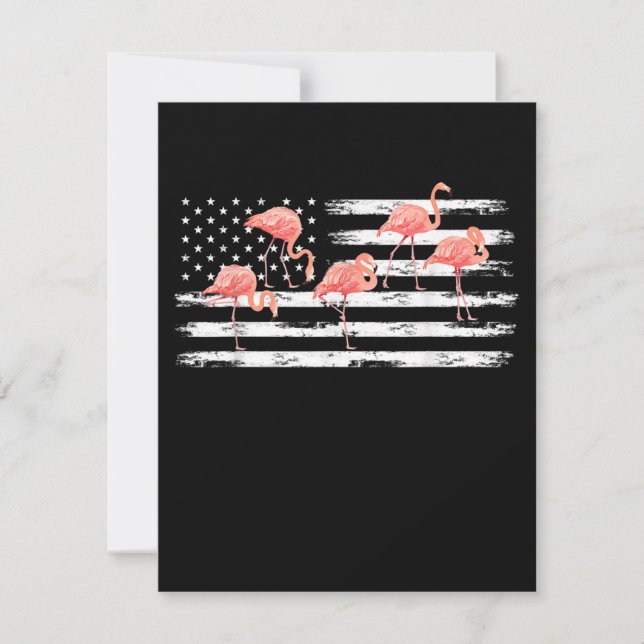 Söt Rosa Tecknad Flamingo USA Flagga 4:e Juli Inbjudningar (Framsida)